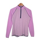 Clover By Bobby Jones Womens Purple Striped Quarter Zip Golf Pullover Medium
