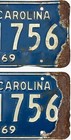 Vintage Pair Of 1969 South Carolina License Plates - Light Blue - 12 x 6 