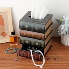 Antique Wooden Book Tissue Holder W  Storage Drawer Square Tissue Box Cover