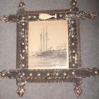 Rare Antique Nautical Folk Art  Scrimshaw Picture Frame Lined In Bone Dated 1935
