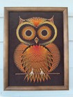 Vintage 70 s String Art Owl Framed Retro Boho Orange Brown 10x13 