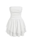  Women s Summer Cocktail Dress - Tube Ruched Ruffle Mini Dress Small White