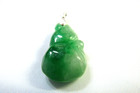 Natural Green Jade Chinese Feng Shui Wu Lou Gourd Lucky Pendant 925 Silver