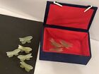 Antique Set Of 8 Carved Jade Chop Stick Rests Fish Pattern In Orig Storing Box