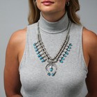 Native American Turquoise Squash Blossom Sterling Silver Necklace