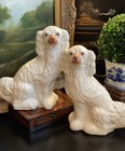 Beautiful 19c White English Staffordshire Spaniel Hunt Mantle Dog Pair 12 75   