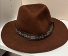 Brown Wool Fedora Hat With Patterned Band
