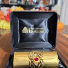 Vintage Borghese Gold Jeweled Lipstick Case Italy Red Cabochon Velvet Box