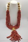 Vintage Russian Ukrainian Coral Handmade Prosser Glass Beads Statement Necklace