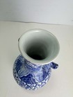 Antique Chinese Blue   White Porcelain Vase With Foo Dog Handles  Floral Motif