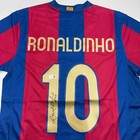 Autographed signed Ronaldinho Barcelona Blue red Soccer Jersey Beckett Bas Coa