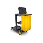 Compact Janitorial Cart  3 Shelves  25 Gal Vinyl Bag  450lb Capacity  Black