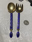 Jacob Tostrup Norway 925s Blue Enamel Serving Set Starburst Motif Norway Gilded