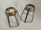 Beveled Glass Brass Lamp Shade 6 Leaded Panels Vintage Set Of 2