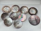 Art Nouveau 10 Antique Victorian Buttons Carved Natural Shell Mother Pearl Lot