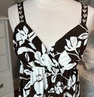 Vintage Dress Tropical Brown Floral Summer Knee Length Sleeveless Silky Womens S