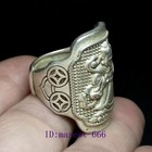 20 Mm Old Chinese Tibet Silver Carving God Of Wealth Statue Ring Gift Collection