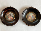 Pair Of Antique French Hand Painted Miniature Portraits Of Lovers -signed  C1920