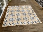 Antique 1860 s - 70 s Star Of Bethlehem Quilt Pinwheel Border Blue White And Tan