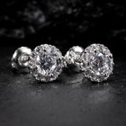 Round Cut Halo Mens Women s Small 925 Sterling Silver Stud Hip Hop Earrings