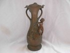 Antique French Spelter pewter Vase cherub signed A brossy art Nouveau 