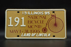1995 Illinois License Plate - National Bicycle Month - Two Wheel Bike Ride