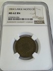 1864 Two Cent Piece Large Motto Ngc Ms62 Bn 