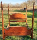 Antique Colonial Four Poster Wood Bed Frame Full Size With Carvings  1850-1899