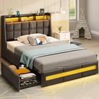 Twin Size Bed Frame With Upholstered Headboard     Drawers     Charging Station    led