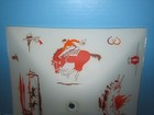 Vintage Western Retro Cowboy Painted Glass Ceiling Fixture Cover Shade 1950s  