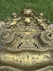 Antique Victorian Heavy Bronze brass Double Inkwell Letter Stand Desk Set C 1900