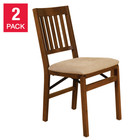 2-pack Wood Folding Chair With Upholstered Seat  Easy Storage  Fruitwood Finish 