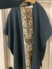 Vintage Religious Vestment In Green And Dark Green         - Gold Trim