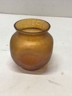 Vintage Antique Likely Loetz Small Amber Iridescent Pinched Art Glass Vase 