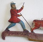 Antique Old Butchers Trade Advertisement Sign   Pig On Knife Embossed
