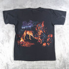 Vintage 90s Indian Native American T Shirt Men M Black Nature Wolf Wrap Around