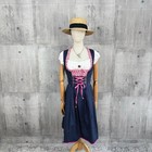 Kruger Madl Navy Polka Dot Long Dirndl Dress Pink Lace-up Oktoberfest Size 38 