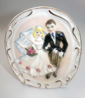 Vintage Lefton rare Bride Groom Wedding Cake Topper Wall Pocket Vase Hanger Gift