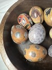 8 Decorated Stone Eggs- Africa- Animals  Geometric- Turtle-wooden Bowl Included