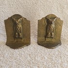 Vintage Cast Iron Owl And Sunburst Bookends Art Deco Mcm Decor