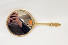 Vintage Antique Brass Tone Handheld Vanity Mirror 13 5  Tall One Side Bezeled