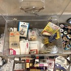 Huge Vtg Sewing Kit Notions Zippers Thread Bobbins Seam Binding Rick Rack  more 