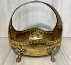 Vintage Large Hammered Brass Basket Lion Claw Feet Fireplace Log Holder 12x11 