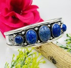 925 Sterling Silver Natural Lapis Lazuli Gemstone Jewelry Handmade Cuff Bracelet