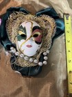 2 Vtg Porcelain 6    Mardi Gras Jester Wall Mask Purple   Green