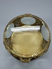 Vintage Gold Ormolu Filigree 5 Sided Metal Beveled Glass Jewelry Casket Box