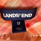Land s End Womens Flannel Shirt Size 12 Pink Orange Plaid Cotton Double Cloth