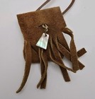 Leather Native American Style Medicine Pouch Fringe Suede Mother Of Pearl 