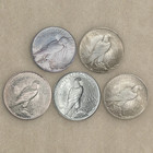 1921-1935 90  Silver Peace Dollars Lot Of 5 Circulated Mixed Dates Collectible