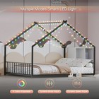 Full Size Children Kid Tent-roof Floor House Bed Frame W Slats Led Light Strips